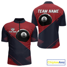 Load image into Gallery viewer, Red Splash 8 Ball Billiard Quarter-Zip Shirt For Men, Custom Pool Team Uniform, Splatter Billiards Apparel