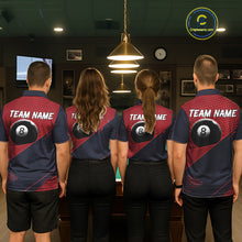Load image into Gallery viewer, Men women billiard team wearing Red Splash 8 Ball personalized pool uniforms