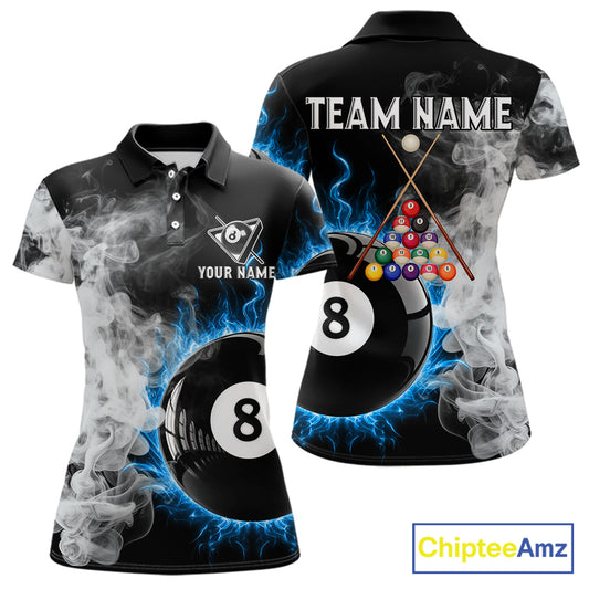Grey Smokes Billiard Balls Shirts For Women Custom Blue Flames Ball 8 Billiard Team Jerseys NYN2303