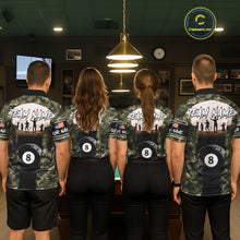 Load image into Gallery viewer, US Flag Skull Patriotic Billiard Shirts For Women Custom Camouflage 8 Ball Billiard Jerseys NYN2292