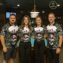 Load image into Gallery viewer, US Flag Skull Patriotic Billiard Shirts For Women Custom Camouflage 8 Ball Billiard Jerseys NYN2292