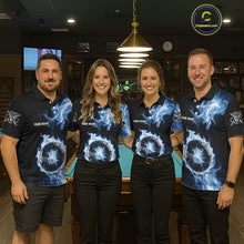 Load image into Gallery viewer, Blue Flaming Pool Billiard Shirts For Women Custom Light Ball 8 Billiard Team Jerseys NYN2300