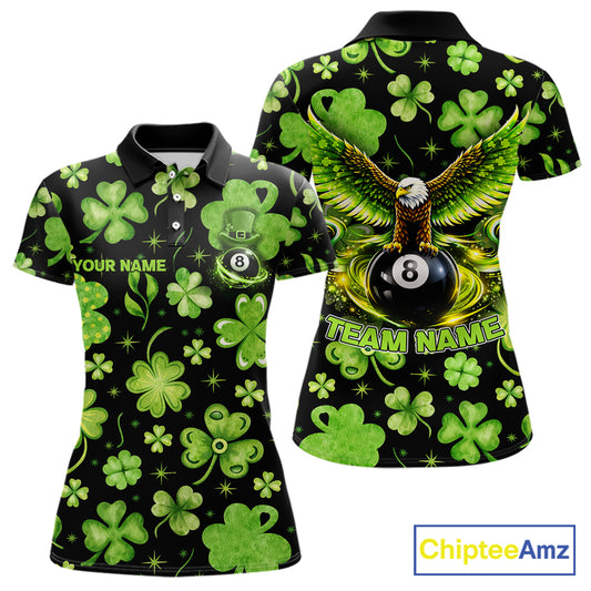 Eagle Shamrock Green St Patrick's Day Women Billiard Shirts Personalized Pool 8 Balls Billiard Attire NYN2740