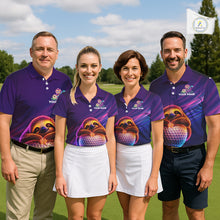 Load image into Gallery viewer, Golf team wearing matching sloth neon golf polos, fun team uniforms for golf leagues, charity golf events and friendly competitions representing positivity and teamwork.