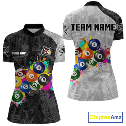 Personalized Colorful Splatter Billiard Balls Shirt For Women Pool Ball 8 Billiard Jersey NYN2311