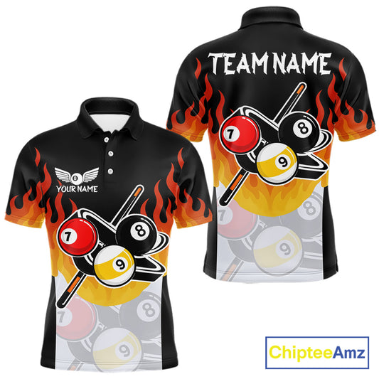 Flaming 8 Ball & 9 Ball Billiard Jerseys For Men Custom Pool Cue Billiards Team Jersey NYN2320