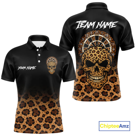 Brown Skull & Dartboard Leopard Pattern Darts Polo Shirts For Men Darts Team Jerseys NYN2755