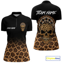 Load image into Gallery viewer, Brown Skull &amp; Dartboard Leopard Pattern Darts Quarter-Zip Shirts For Women Darts Team Jerseys NYN2755