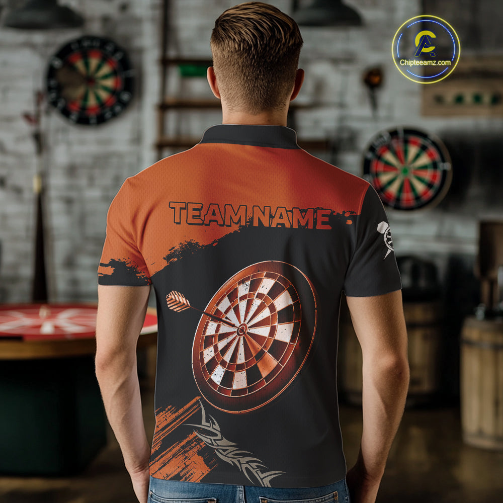 Personalized Orange Dartboard Arrow Polo & 1/4 Shirts For Men, Dart Team Jerseys NYN0052