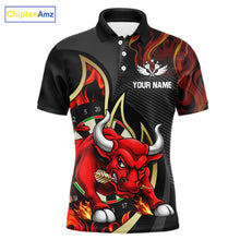 Load image into Gallery viewer, Personalized Bull Red Flames Darts Polo &amp; 1/4-Zip Shirt For Men Funny Dart Team Dart Jerseys NYN2962