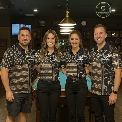 Black & Gold Tribal 8 Ball Pool Shirts Custom Women Billiard Polo & 1/4 Zip Shirt Billiard Team Jerseys NYN2970