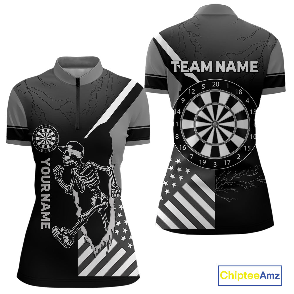 Skeleton Running Black Pattern Dartboards Dart Shirts For Women, Dart Jerseys NYN0055