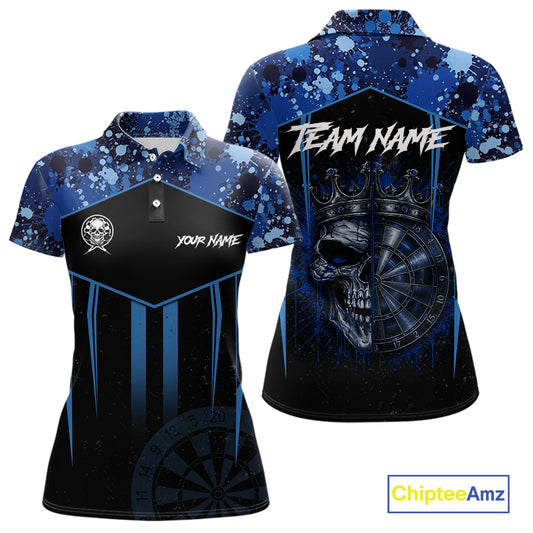 Crown Skull Splatter Paint Dartboard Darts Shirt For Women Custom Blue Splatter Dart Team Jerseys NYN3165