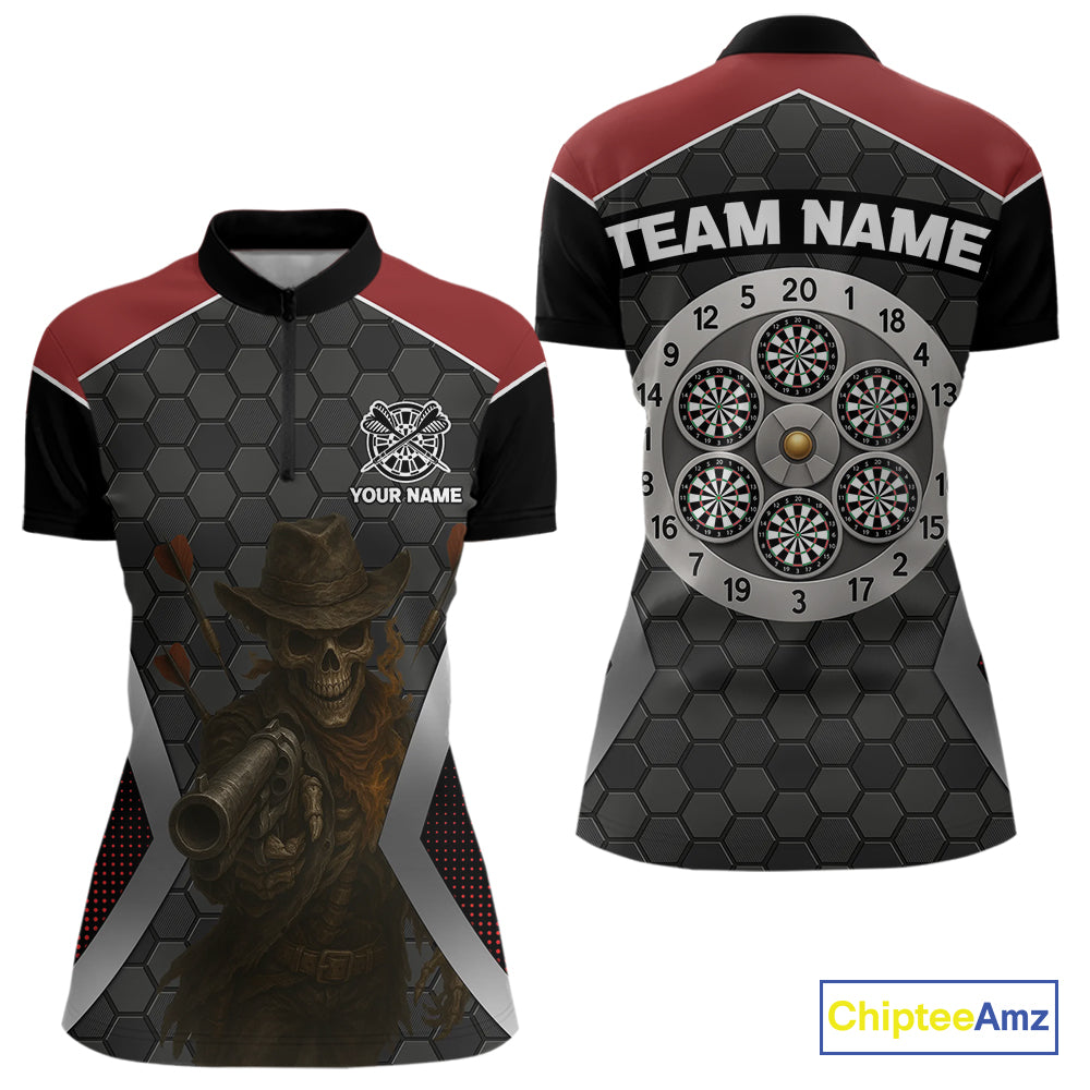 Skull Sheriff Shoots Darts Arrow Darts Shirt For Women - Customizable Name & Team NYN0400