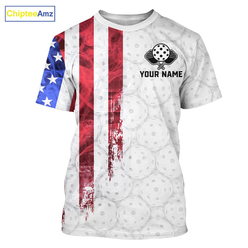 Custom smoke US flag patriotic pickleball tshirt for men white pickleball jersey