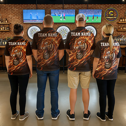 Orange Flaming Tiger Funny Darts Custom Women's Dart Quarter-Zip Shirts Team Dart League Jerseys NYN2076