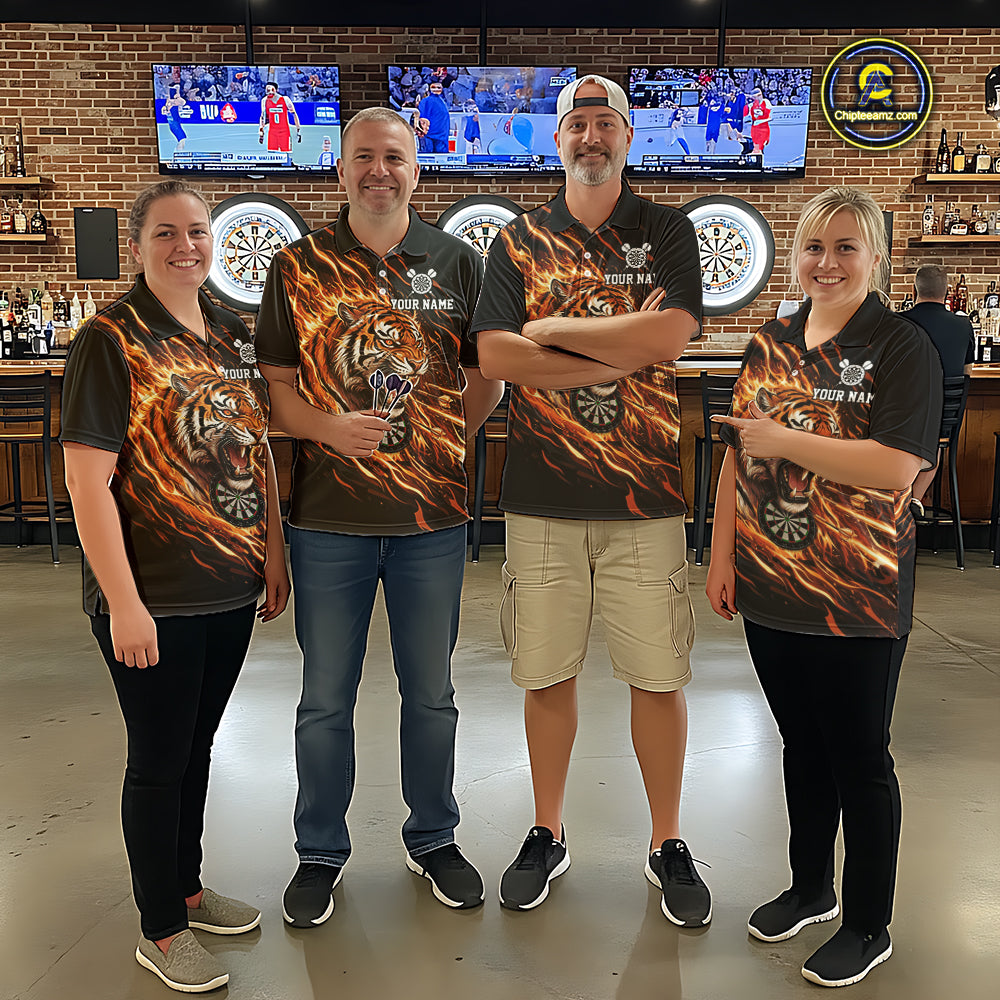 Orange Flaming Tiger Funny Darts Custom Women's Dart Quarter-Zip Shirts Team Dart League Jerseys NYN2076