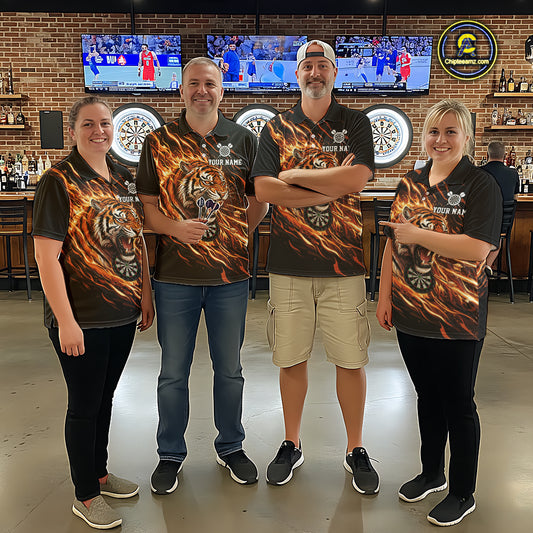 Orange Flaming Tiger Funny Darts Custom Women's Dart Quarter-Zip Shirts Team Dart League Jerseys NYN2076