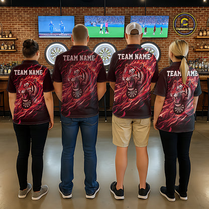 Red Flaming Tiger Funny Darts Custom Women's Dart Quarter-Zip Shirts Team Dart League Jerseys NYN2078