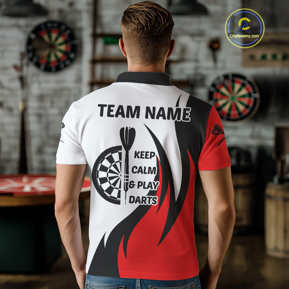Keep Calm & Play Darts Custom Black-Red Dartboard Dart Shirts For Men Dart Team Jerseys NYN0061