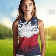 Load image into Gallery viewer, American Flag Anniversary Women Golf Sleeveless Polo Shirt Custom Splatter Patriotic Golf Tops NYN3385