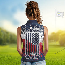 Load image into Gallery viewer, American Flag Anniversary Women Golf Sleeveless Polo Shirt Custom Splatter Patriotic Golf Tops NYN3385