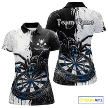 Load image into Gallery viewer, Personalized Black &amp; Blue Dripping Spider Women Dart Polo Shirts Custom Dart League Jerseys NYN2097