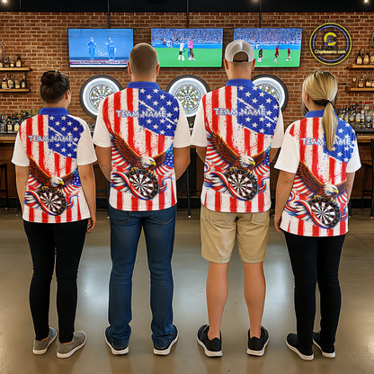 Personalized Eagle US Flag Patriotic Men Darts Polo Shirt Custom Freedom-Day Dart Team Jersey NYN2620