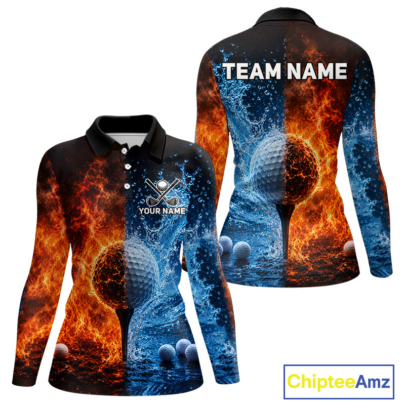 Blue water red flames womens golf polo shirt golf team outfit