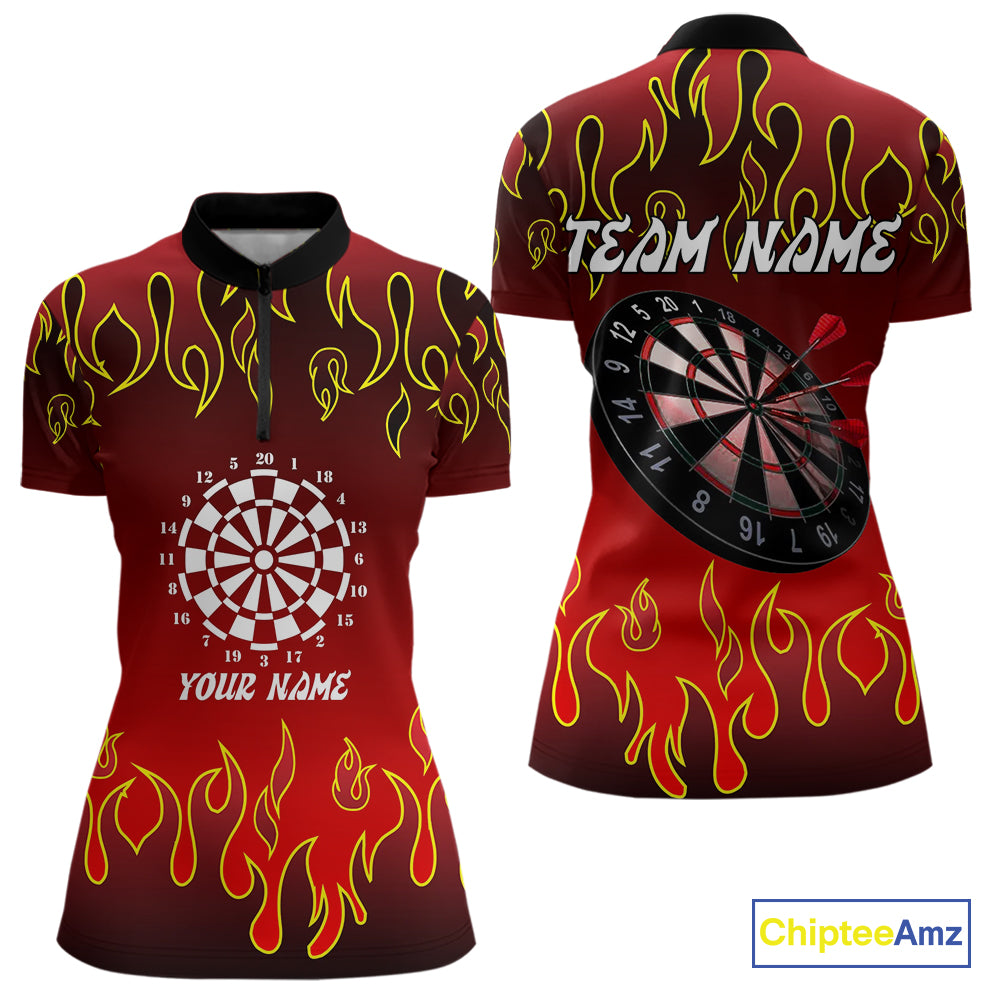 Custom Flame Pattern Red Dartboard Flame Dart Shirt For Women, Dart Jerseys NYN0228