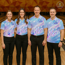 Load image into Gallery viewer, Holographic Bowling Ball &amp; Pins Shirt For Women Custom Rainbow Galaxy Polo Quarter-Zip Bowling Jersey NYN3675