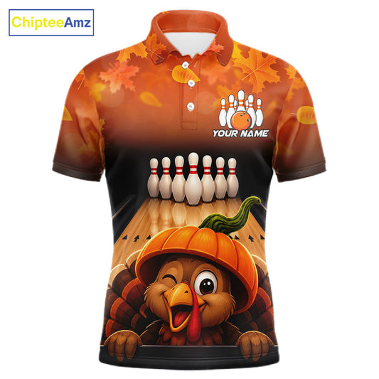 Personalized Funny Turkey Autumn Bowling Shirts For Men Thanksgiving Bowling Team Polo 1/4-Zip Shirt NYN3931
