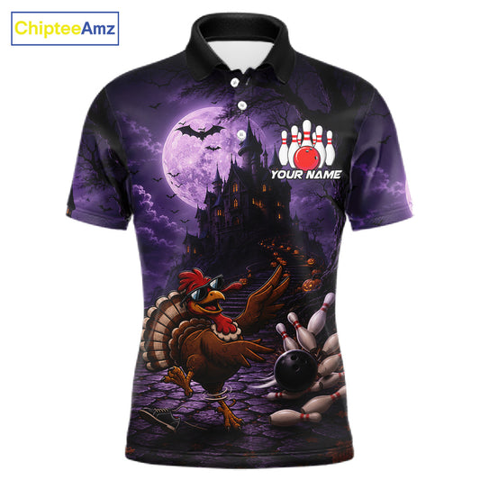 Funny Turkey Autumn Bowling Shirts For Men Custom Thanksgiving Bowling Polo 1/4-Zip Team Uniform NYN3932