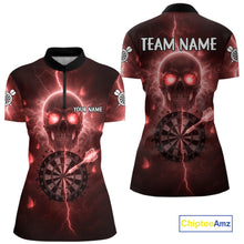 Load image into Gallery viewer, Custom Red Skull Butterflies Lightning Dartboard Women Darts Quarter-Zip Shirt, Dart Jerseys NYN1843