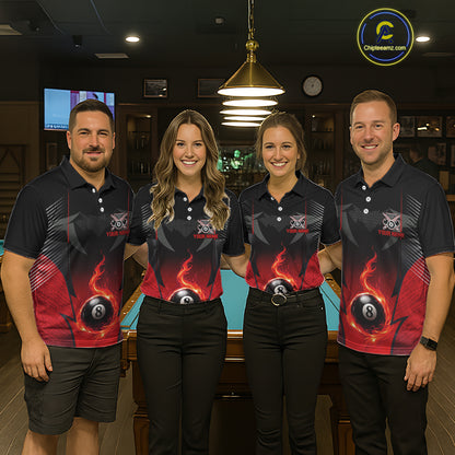 Black & Red 8 Ball Women Billiard Shirt Personalized Phoenix Billiard Polo & 1/4 Zip Apparel NYN2366