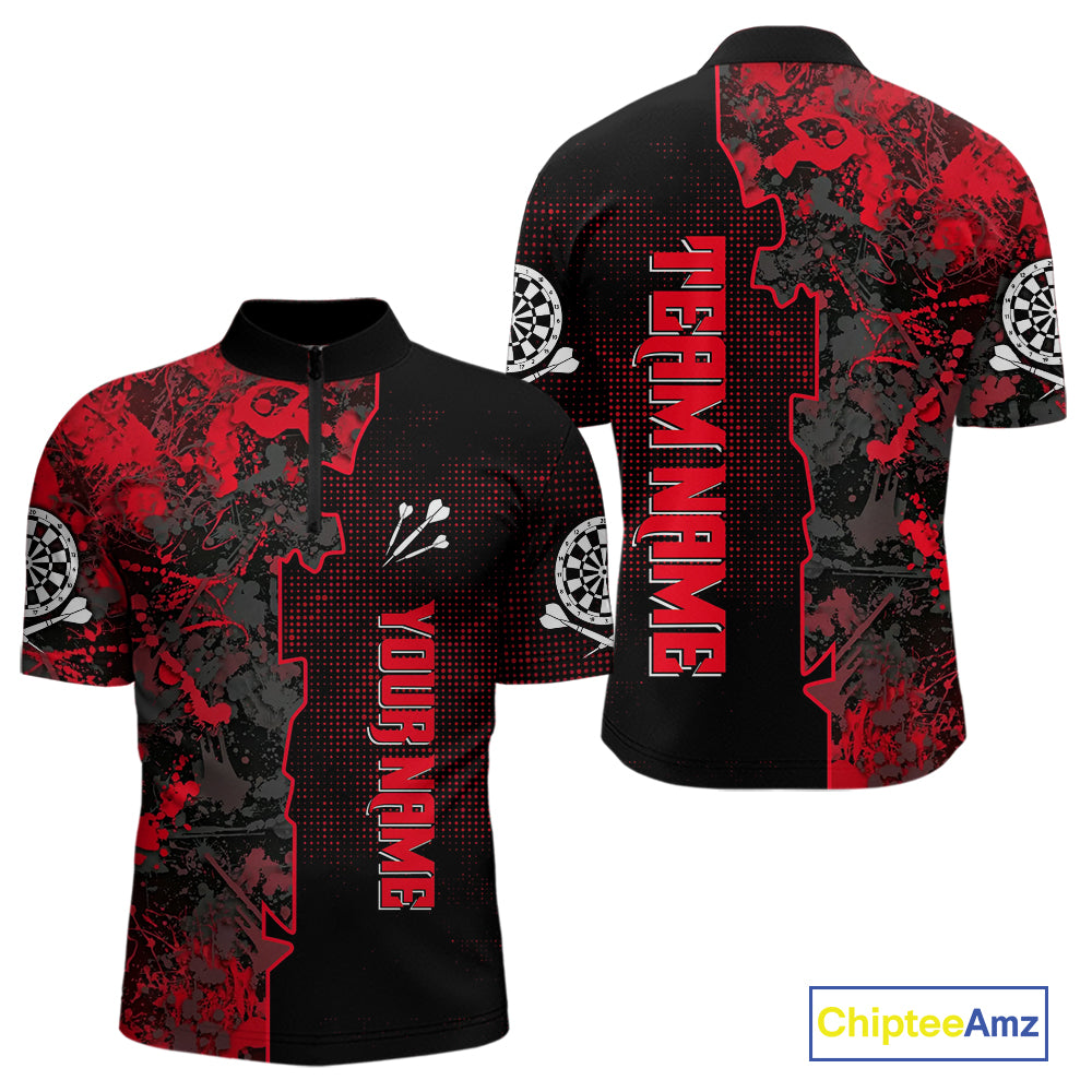 Custom Black And Red Grunge Dartboard Dart Shirts For Men Outfits Dart Team Jerseys NYN0066