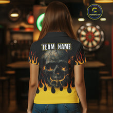 Load image into Gallery viewer, Custom Yellow Fire Flame Cracked Skull Dart Polo &amp; 1/4 Zip Shirts For Women Dart Team Jerseys NYN0068
