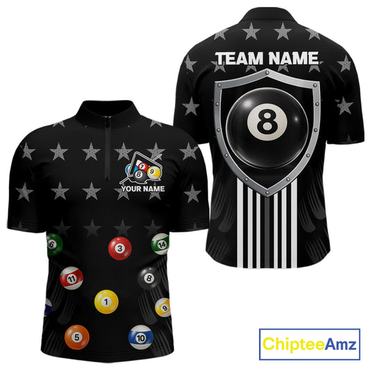 Black Stars 8 Ball Pool Men Billiard Team Shirt Personalized Polo & 1/4-Zip Billiard Gifts NYN2381