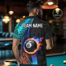 Load image into Gallery viewer, Blue And Red Flaming 8 Ball Billiard Shirt For Men Custom Tribal Pool Polo &amp; 1/4-Zip Team Jersey NYN2987