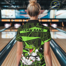 Load image into Gallery viewer, Funny Crocodile Women Bowling Shirt Custom Green Skin Crocodile Polo Quarter-Zip Bowling Team Attire NYN3686