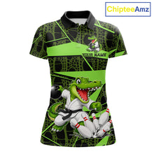 Load image into Gallery viewer, Funny Crocodile Women Bowling Shirt Custom Green Skin Crocodile Polo Quarter-Zip Bowling Team Attire NYN3686