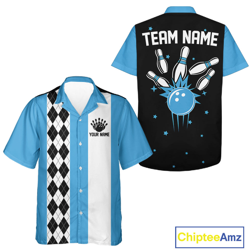 Personalized Retro Bowling Hawaiian Shirts Custom Retro Bowling Button Up Team Shirts | Multicolor NYN3970