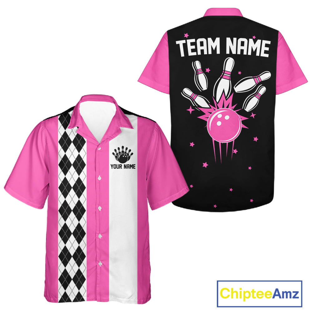 Personalized Retro Bowling Hawaiian Shirts Custom Retro Bowling Button Up Team Shirts | Multicolor NYN3970