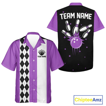 Personalized Retro Bowling Hawaiian Shirts Custom Retro Bowling Button Up Team Shirts | Multicolor NYN3970