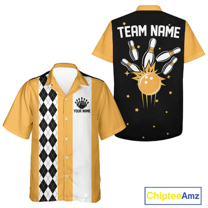 Personalized Retro Bowling Hawaiian Shirts Custom Retro Bowling Button Up Team Shirts | Multicolor NYN3970