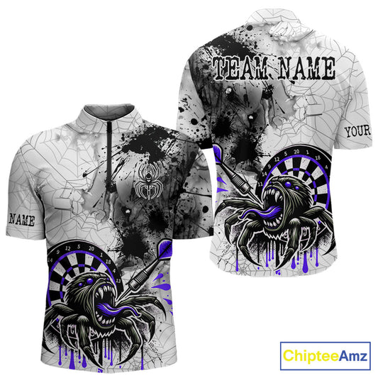 Personalized Dripping Black And Purple Spider Dart Quarter- Zip Shirts For Men, Custom Dart Jerseys NYN2117