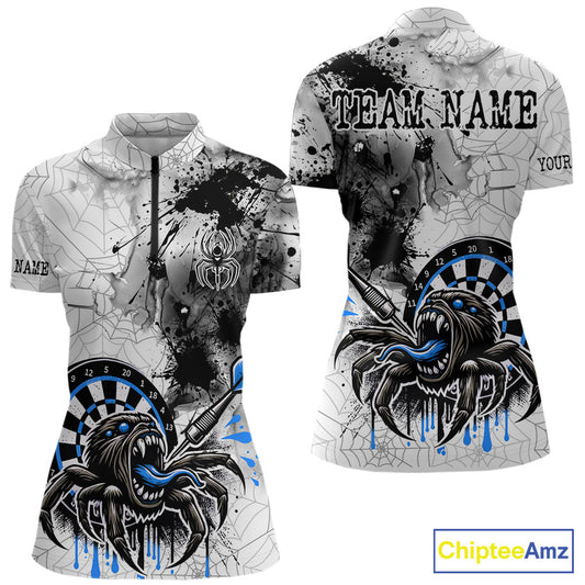 Personalized Dripping Black And Blue Spider Dart Quarter- Zip Shirts For Women, Custom Dart Jerseys NYN2118