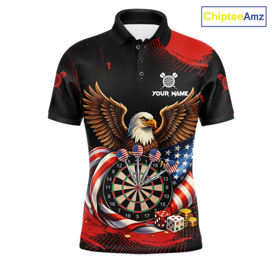 Personalized Red Grunge US Flag Eagle Dart Shirts For Men Patriotic Dart Polo & 1/4-Zip Jersey NYN2780
