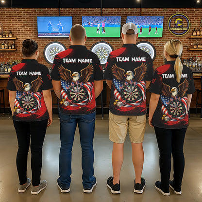 Personalized Red Grunge US Flag Eagle Dart Shirts For Women Patriotic Dart Polo & 1/4-Zip Jersey NYN2780