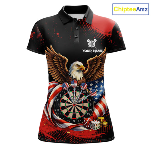 Personalized Red Grunge US Flag Eagle Dart Shirts For Women Patriotic Dart Polo & 1/4-Zip Jersey NYN2780